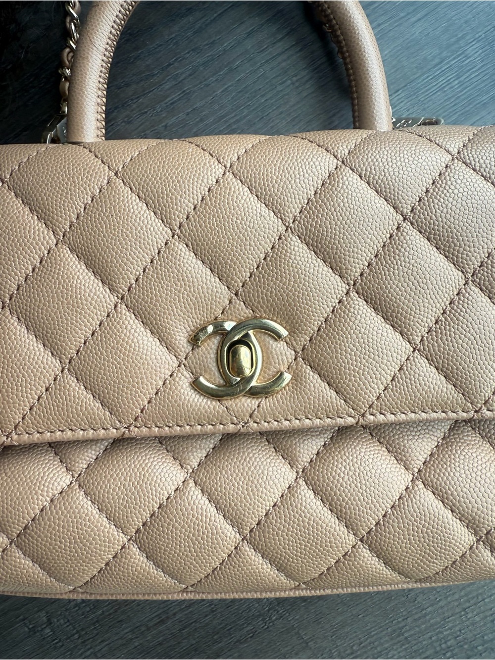 CHANEL Quilted Crossbody Top-Handle Bag in Tan - Picture 4 of 9